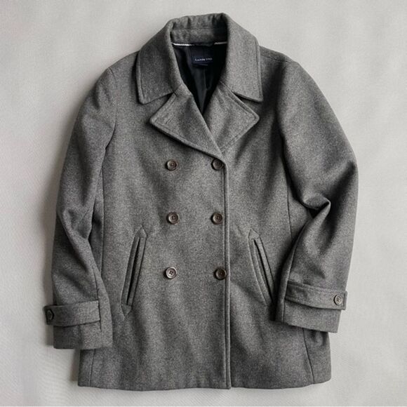 Lands’ End Gray Wool Blend Pea Coat EUC Women’s Size 12 - Picture 1 of 8